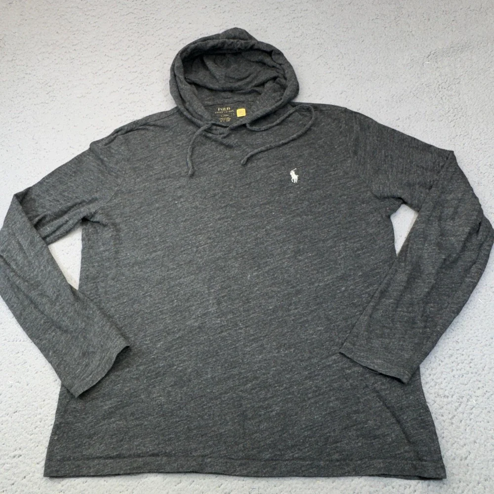 Polo Ralph Lauren Hoodie Mens Large Gray Lightweight Jersey Hooded Pony Shirt